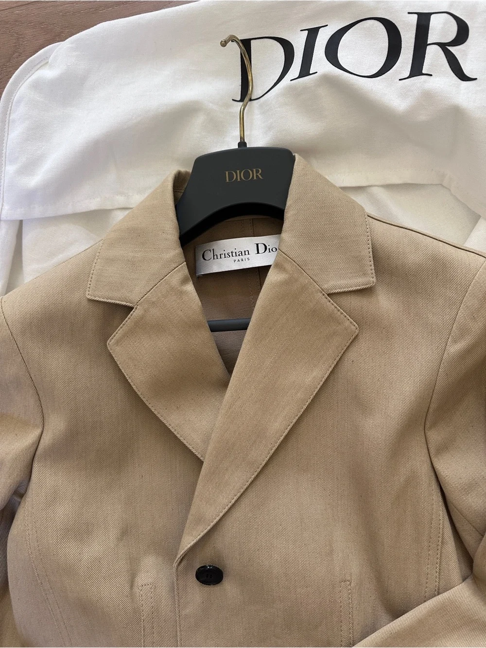 Christian Dior Bar Blazer — Beige Canvas, Bee Emblem